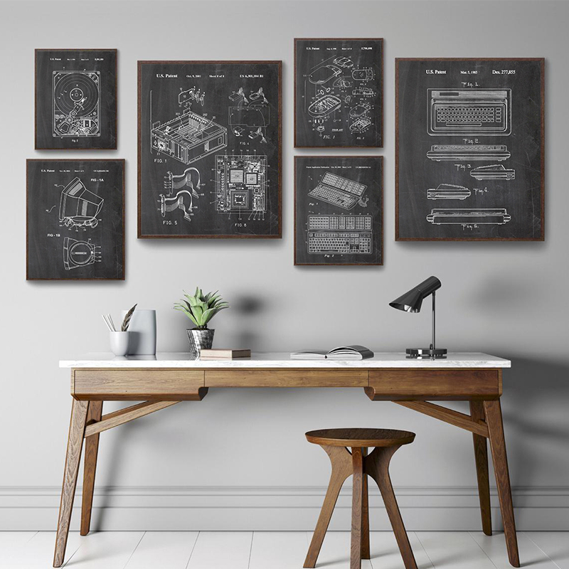 Tech Office Wall Art - Juego de 6 Cuadros Decorativos Vintage