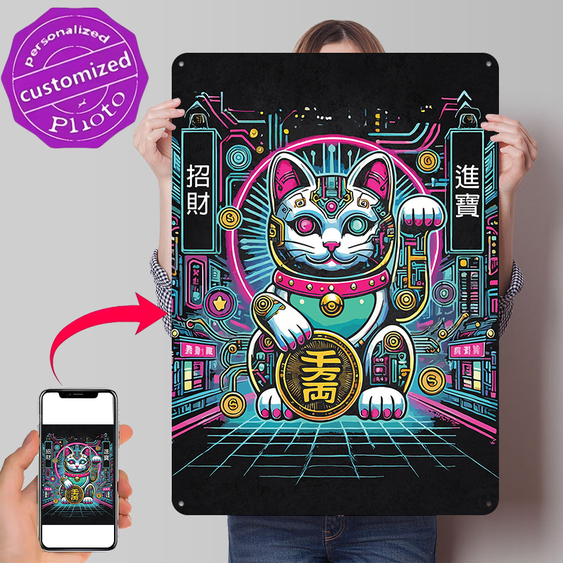 Tech Office Wall Art - Cyberpunk Maneki Neko - Gato de