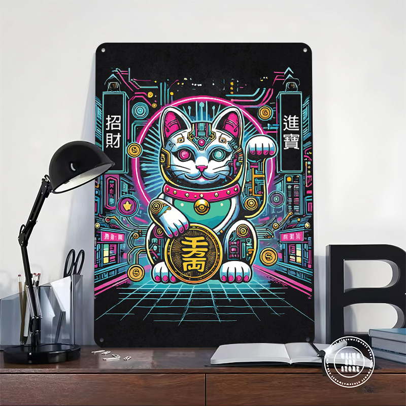 Cyberpunk Maneki Neko - Gato d - Tech Office Wall Art reseña y precio
