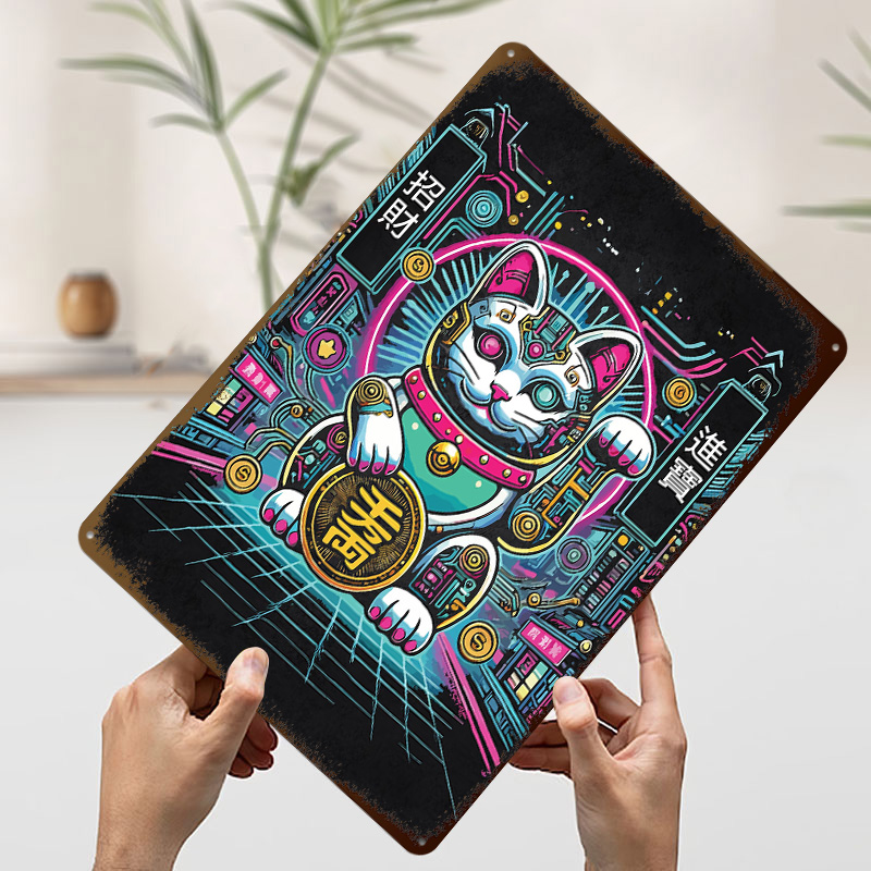 Cyberpunk Maneki Neko - Gato d - Tech Office Wall Art reseña y precio